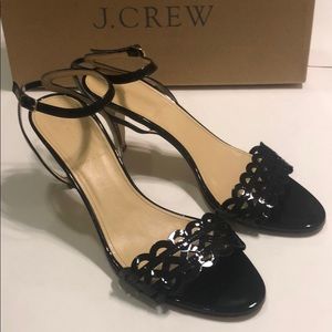 J Crew Laser cut patent leather sandals black -9.5